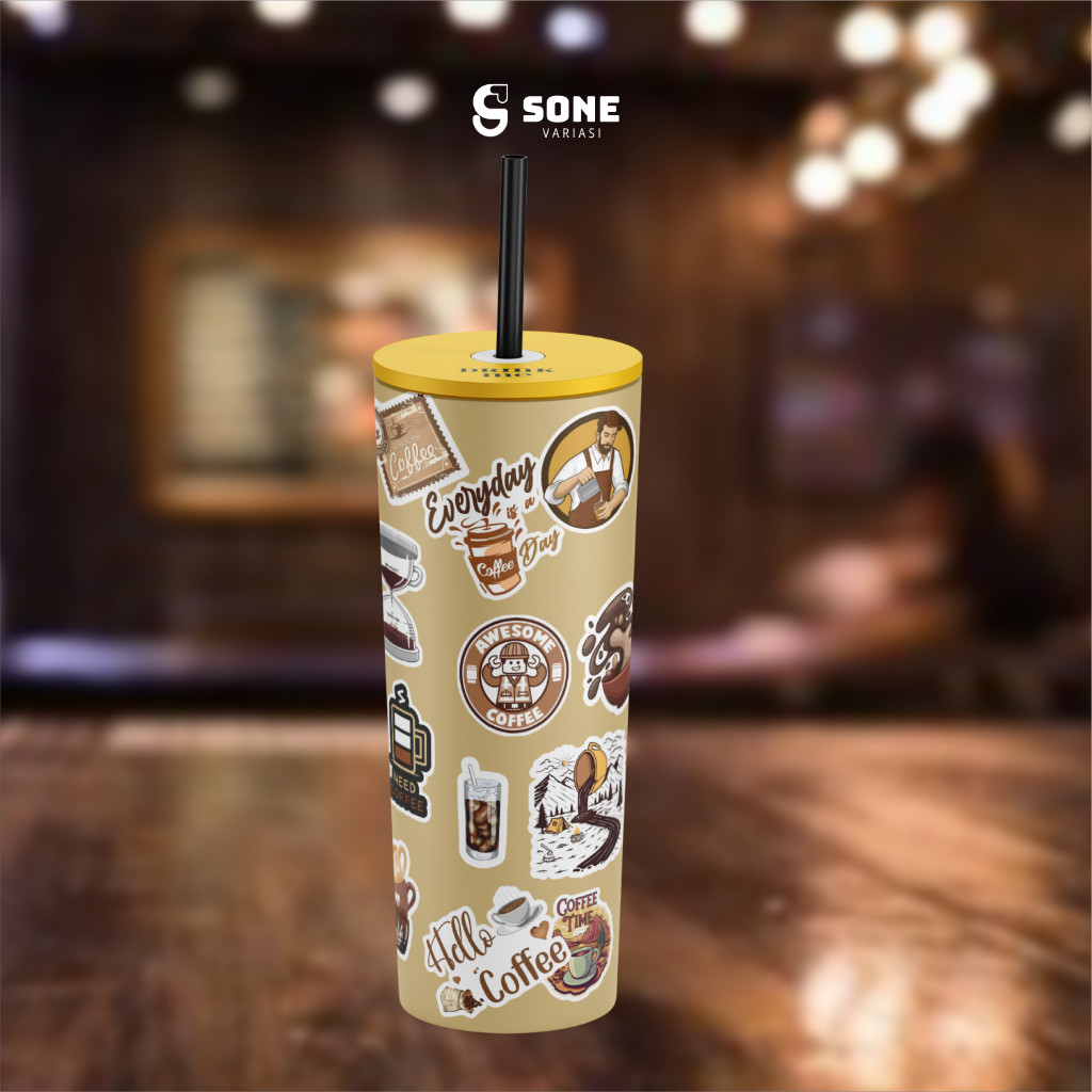 

Stiker Pack Coffee Aesthethic Vinyl Waterproof untuk Sticker Buku Journal Casing HP Laptop Tumbler