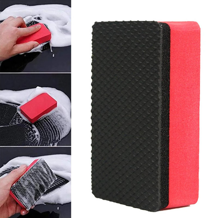 Magic Clay Sponge Pad Spon Clay Bar Spons Pembersih Kotoran Cuci Body Kaca Mobil 2 Sisi Merah Hitam Minyak Lumpur Aspal Car Wash Wax Waxing Cleaning Clean Detailing Dapat Dicuci Pakai Berulang Anti Gores Tidak Lecet Aman Cat Mobil