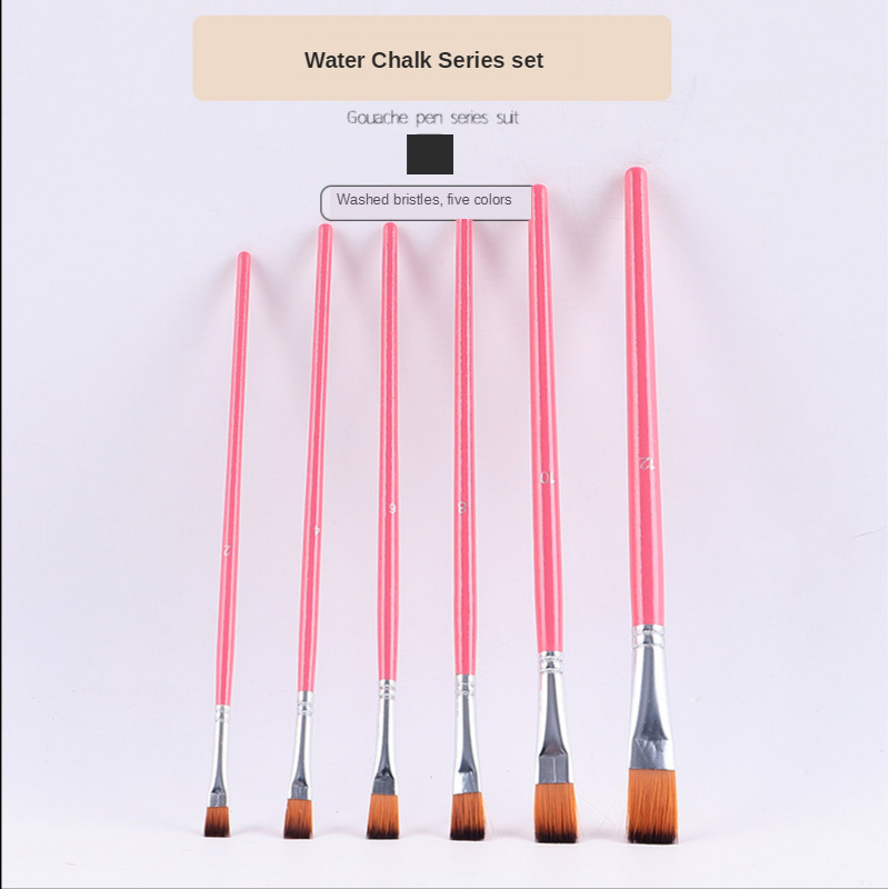 

Flat head Nylon hair acrylic brush oil painting pen art professional brush set 6 pcs Short wood pole hook line Art materials