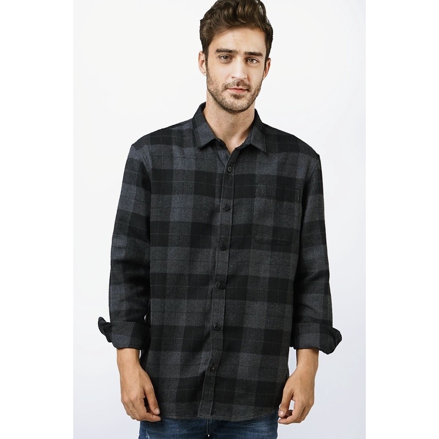 Bombboogie Kemeja Pria Flanel Hollow Grey Black 24795B5GB