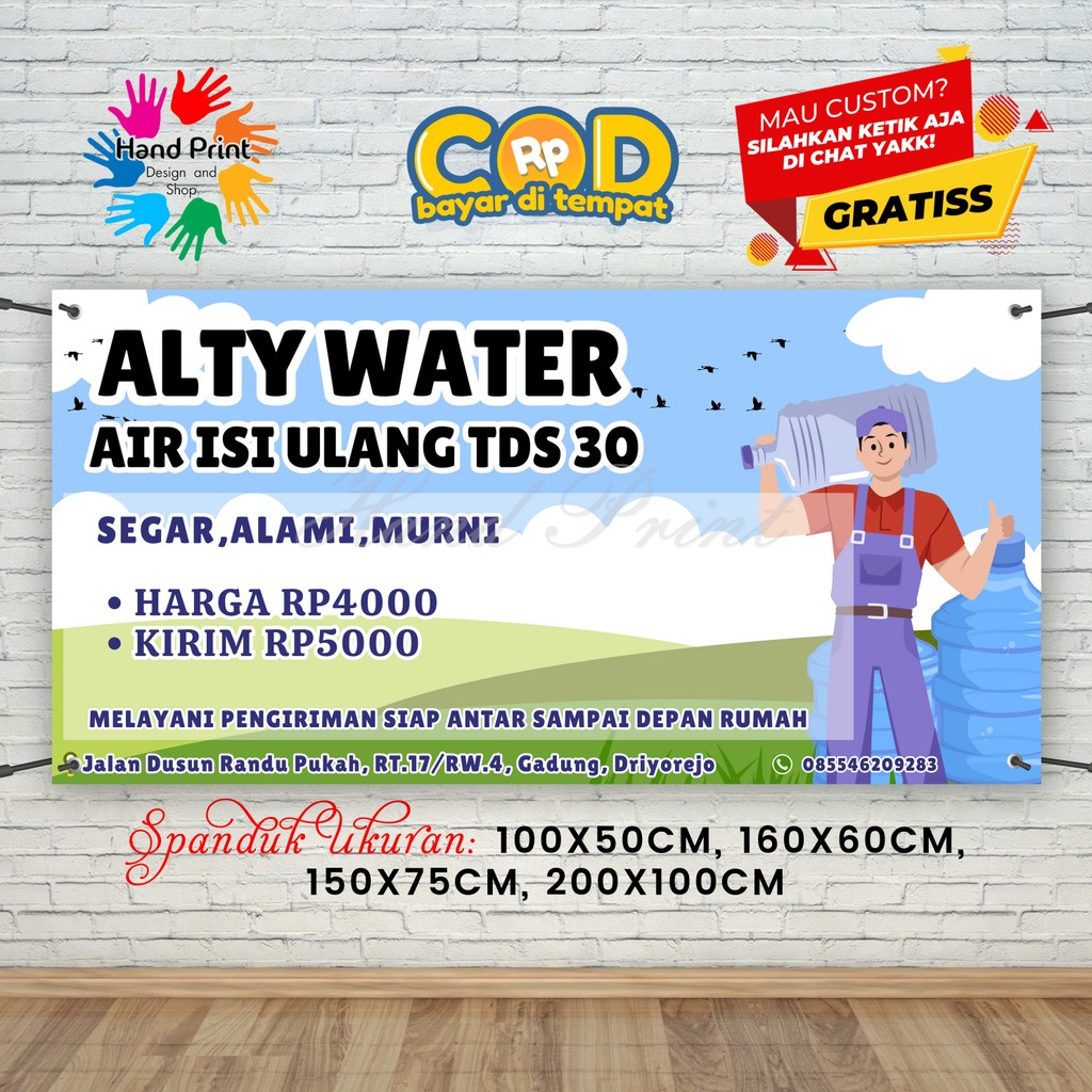 Cetak Spanduk Banner Galon Air Isi Ulang MMT Spanduk Custom 200x100