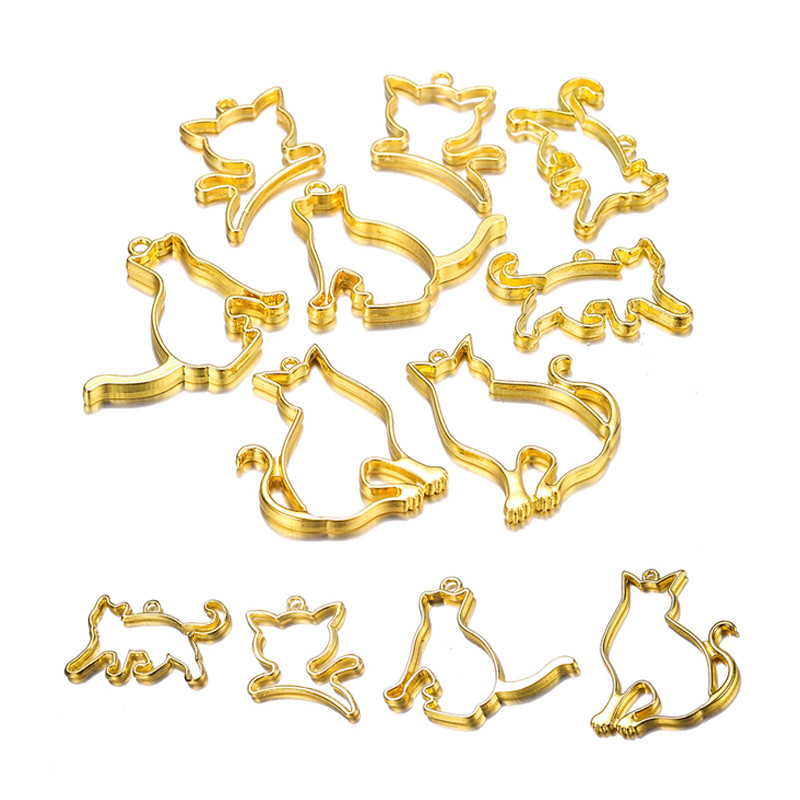 

5Pcs//bag Gold Color Alloy Cat Hollow Frames Pendant UV Resin Molds Metal Charms Craft For DIY Jewelry Handmade Making Accessory