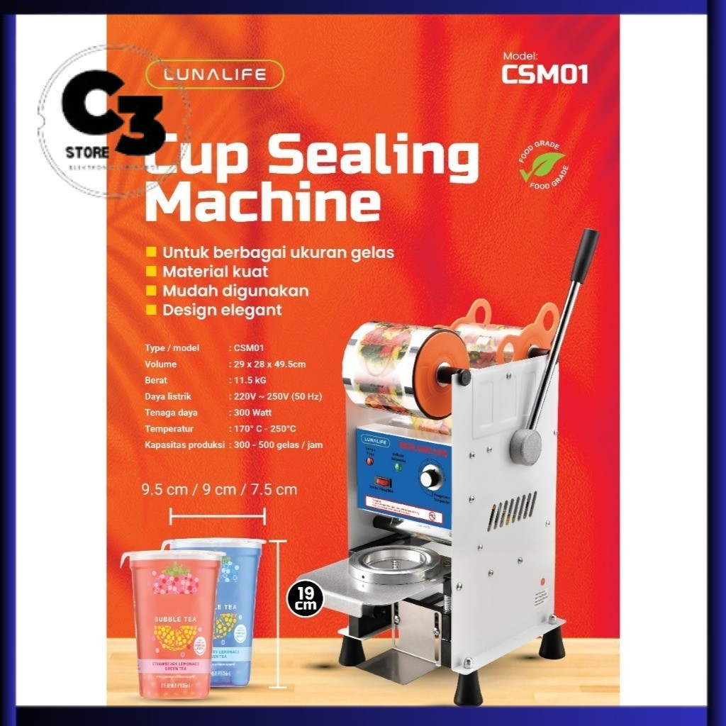 Mesin Cup Sealer LUNA LIFE CSM01 Mesin Press Gelas Plastik 26oz 22oz 18oz 16oz  penutup minuman