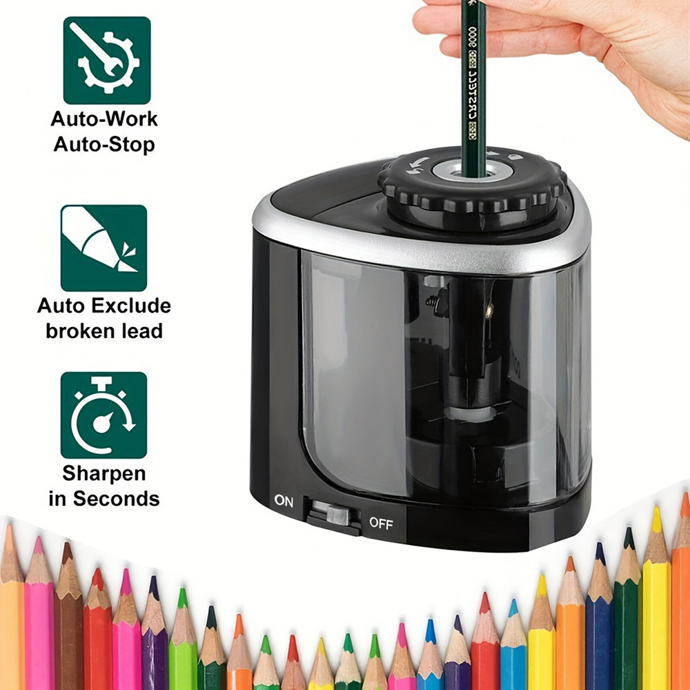 

Tenwin Electric Pencil Sharpener Roller Planer Semi Automatic Battery Model for Students Creative School Stationery Supplies