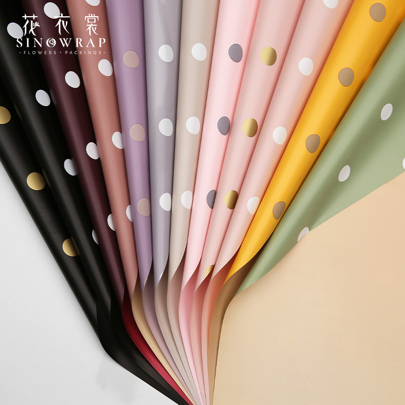 

(pack)Kertas Buket motif Cellophane Bicolor Polkadot SOLID Flower Wrapping