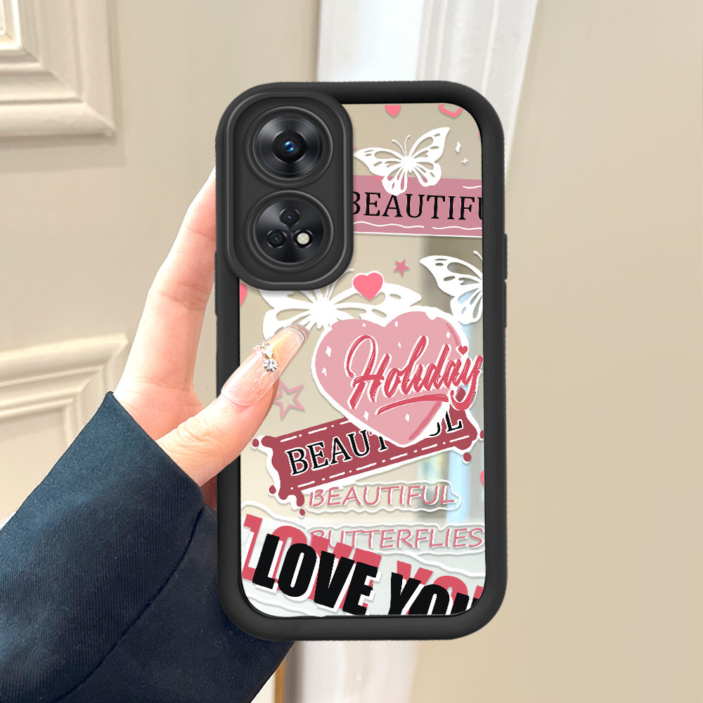 OPPO Reno 8T Terkini Cermin Butterfly Heart Mirror Phone Case Casing Hp Softcase 8383 JZ