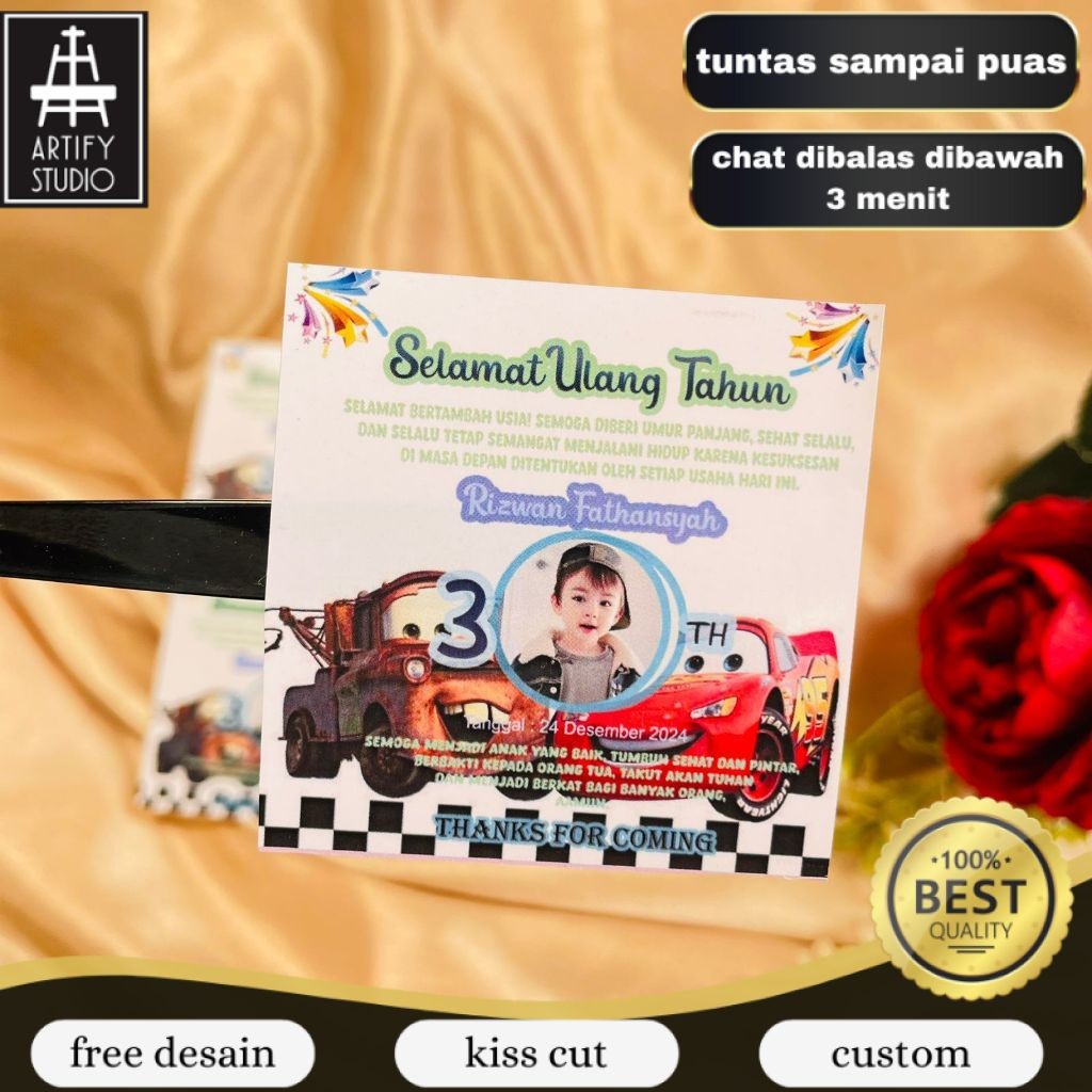 

Artify 5-8 Sticker Ulang Tahun Anak Bentuk Kotak Stiker Undangan Ultah Happy Birthday Uk.Sedang