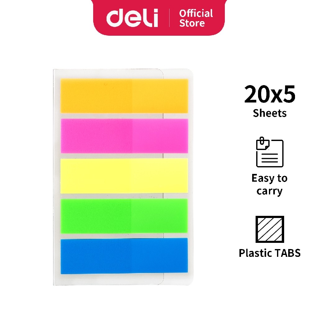 

Deli Index Memo Tabs [44 x 12 mm/ 5 x 20 Sheets/ 5 Warna] Warna perekat kuat tahan lama EA10402