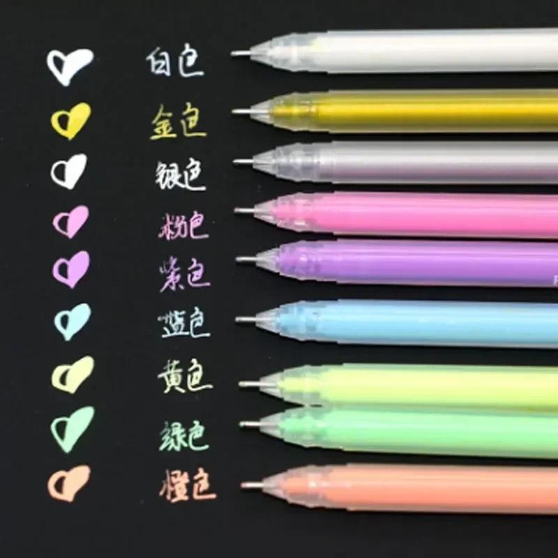 

9Pcs/set 0.6mm White Gold Silver Ink Color Photo Album Gel Pen Stationery Office Cute Scrapbooking Large Capacity Pen for Kids