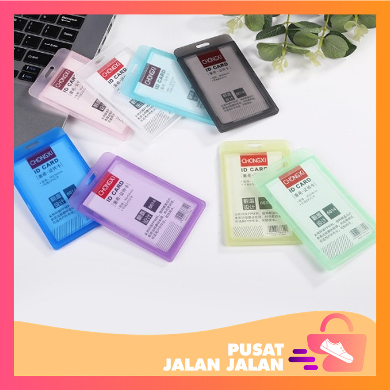 

PJJ - 5551 Name Tag Transparant / Gantungan Kartu Nama Plastik Vertical Motif Polos Warna Warni / Gantungan ID Card