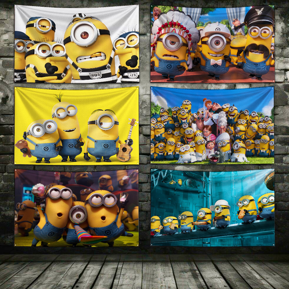 

60x90cm Yellow Minions Cute Big Eyes Kid Flag Polyester Digital Printing Banner for Garage Wall Art Out Door Decoration