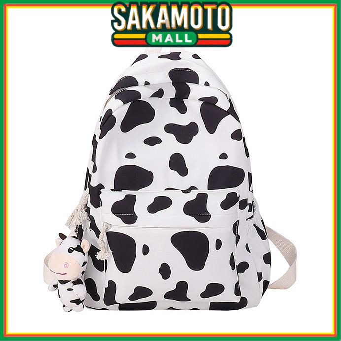 TAS RANSEL WANITA KANVAS MOTIF SAPI LUCU MOMORE TA866W1 BACKPACK CEWEK SEKOLAH BESAR GENDONG KULIAH 