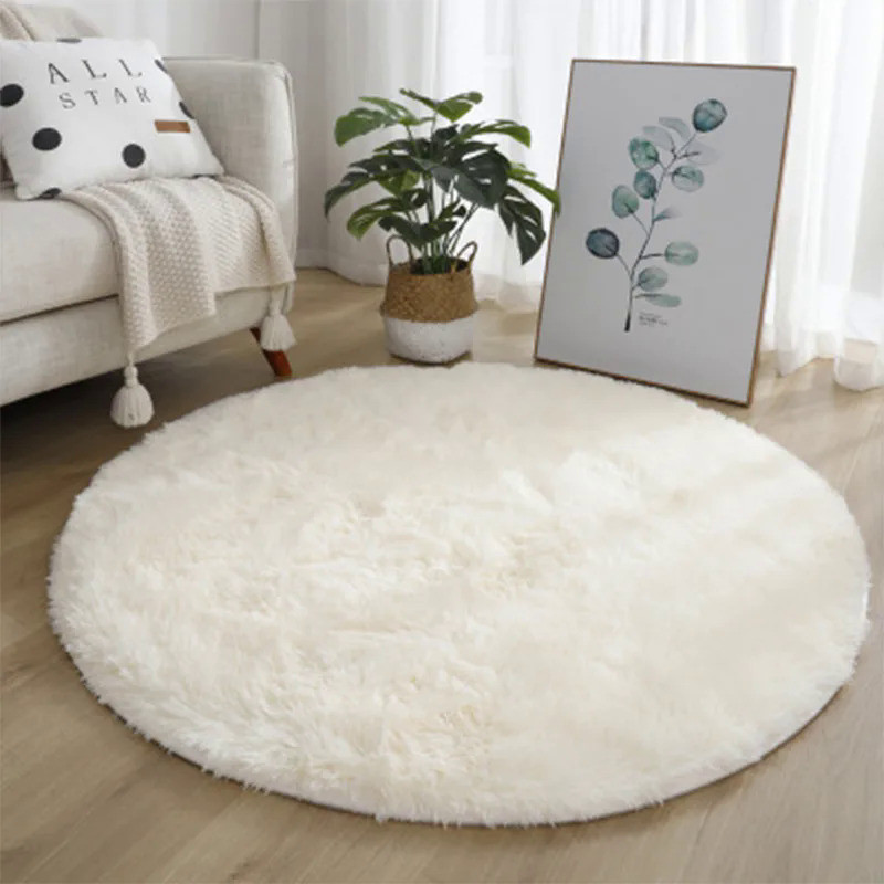 karpet kamar tidur Karpet Bulat Super Lembut Lembut Tikar Putih Berbulu untuk Dekorasi Ruang Tamu Ru