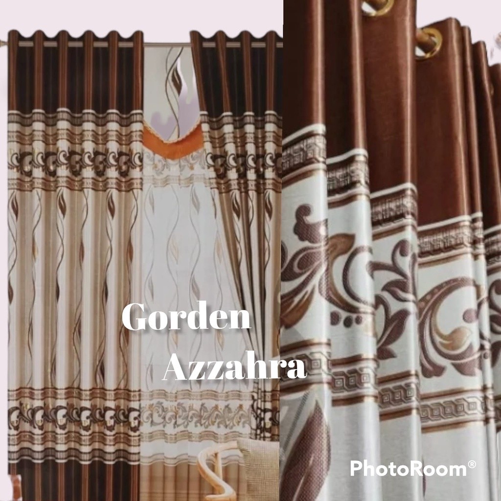 GORDEN JENDELA DAN PINTU  PRINT EMAS PANJANG 240CM / SET RUANG TAMU / HORDENG TEBAL BAHAN BLACKOUT