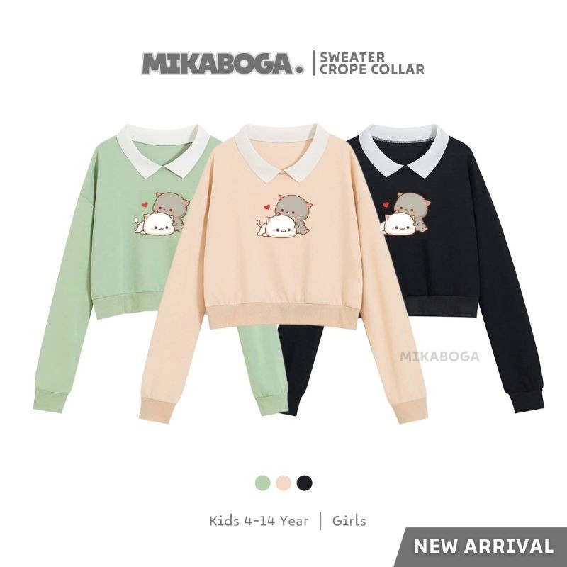 MIKABOGA Baju Atasan Sweater Crop Kerah Kawaii Anak Perempuan Cewek Remaja Tanggung Cute Lucu Viral 