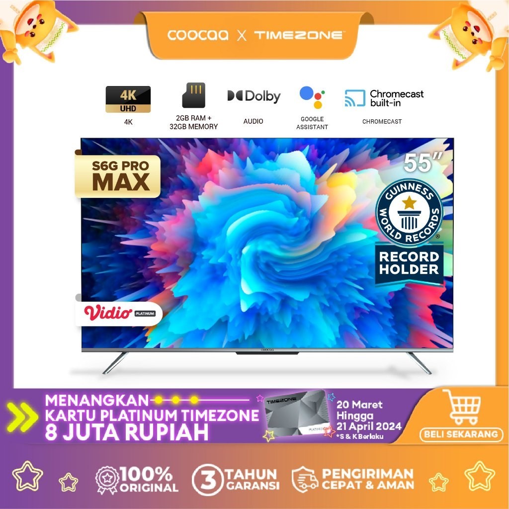 PROMO MURAH COOCAA 55 inch Smart TV -Digital TV - 4K - UHD - Netflix/Youtube - Google Assistant - RA