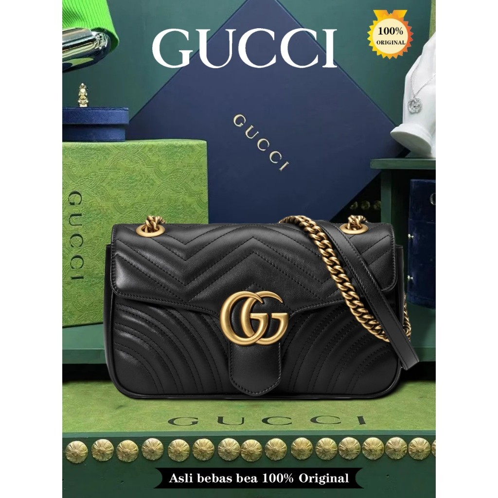 PROMO 100% original GUCCI Tas tangan super mini seri GG Marmont Tas Selempang & Bahu Wanita  Bag Tas