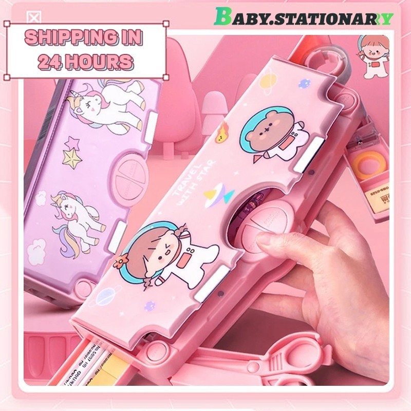 

【COD】Kotak Alat Tulis/Kotak Pensil Pola Kartun Rautan Kapasitas/Tempat Pensil Dua Lapis Bahan Plastik Multifungsi Untuk Anak /alat tulis aesthetic