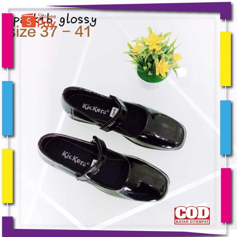 UKURAN SIZE 37 38 39 40 41 42 43 44 45 / SEPATU PANTOFEL KERJA WANITA PASKIB LOW HEELS HITAM HAK TAH