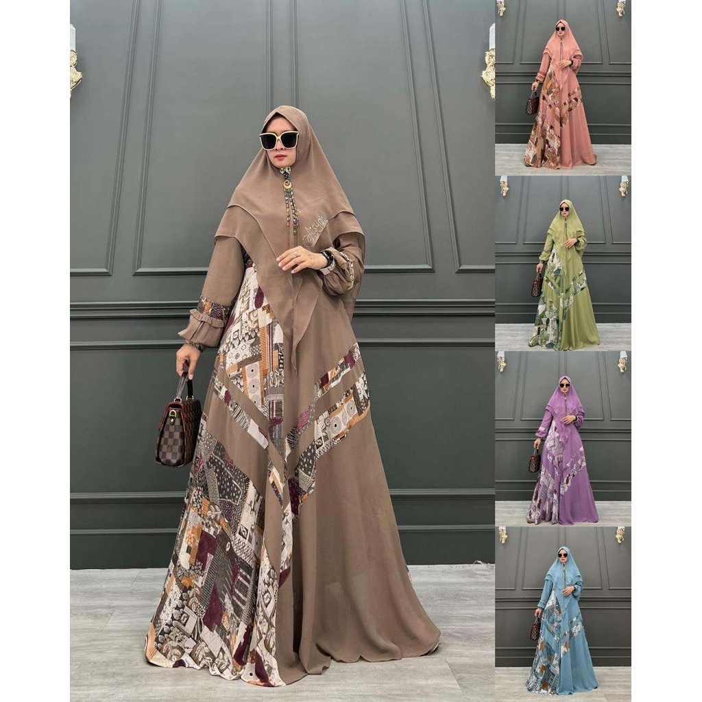 100% Original ALISHA MUSLIM FASHION GAMIS SYARI 1 SET KHIMAR 003 CERUTY  GAMIS SET KHITMAR CERUTY TE
