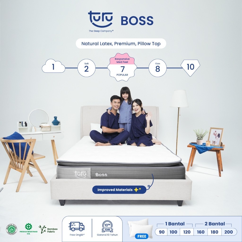 Turu - Kasur Pocket Spring Bed TURU BOSS ukuran 200x200 (Super King Size) Free Bantal