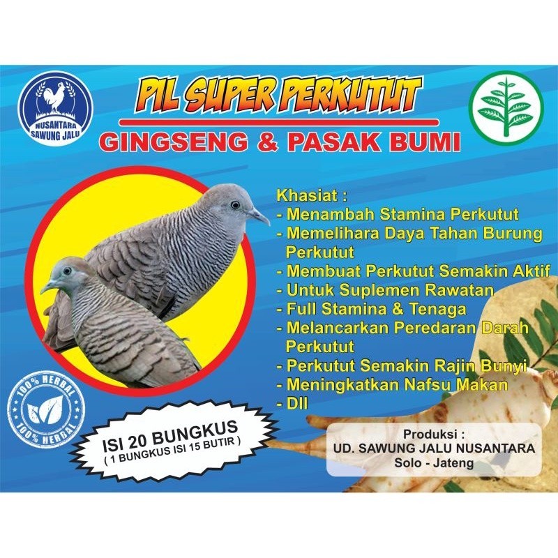 JUAL PIL SUPER PERKUTUT 1 SACHET GINGSENG DAN PASAK BUMI SAWUNG JALU JAMU VITAMIN DOPING PENGGACOR