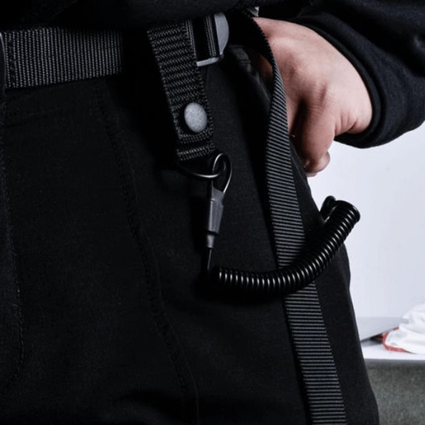 Tali Sling Spring Spiral Pengaman Pistol Tactical Safety Lanyard Airsoft Hitam Portable Multifungsi