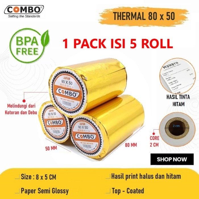 

Kertas Thermal Combo 80 x 50 / 80x50 mm Struk Kasir Register Paper Roll