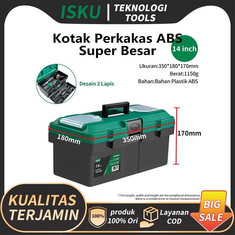 XV56YH Isku Tool Box Besar 14Inch Bahan Pp Toolbox/kotak perkakas tool box/kotak tempat alat bengkel