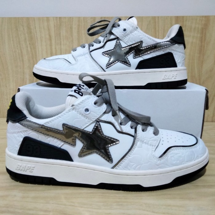 Bape Sk8 Sta Low White Silver Sneakers Sepatu Shoes A Bathing Ape Camo