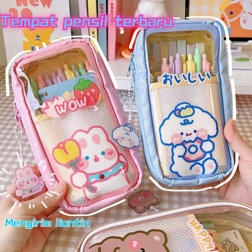 

【Dilengkapi dengan liontin】Pencil Case Kotak Pensil Cute Tempat Pencil Fashion Korea Tempat Alat Tulis Kawaii Pencil Tempat Pensil Lucu Anak Cases Large Capacity Box for Girls Office Student Stationery Organizer
