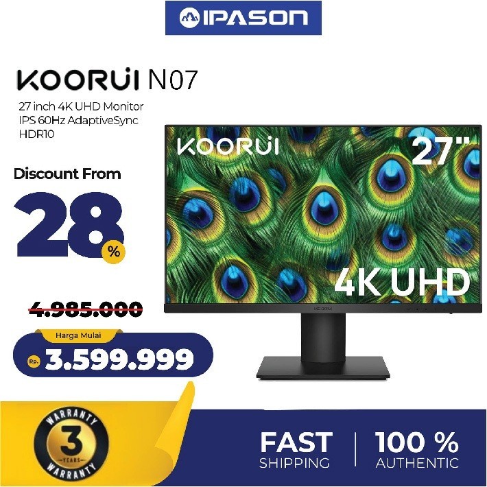 KOORUI N07 27 Inch 4K UHD Gaming Monitor IPS 60Hz AdaptiveSync HDR10