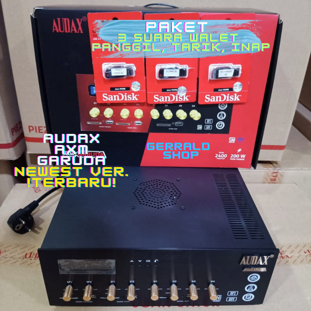 AMPLI AUDAX VERSI TERBARU AXM GARUDA 3 PLAYER 8 CHANNEL ORIGINAL + 3 USB SUARA BURUNG WALET PANGGIL,