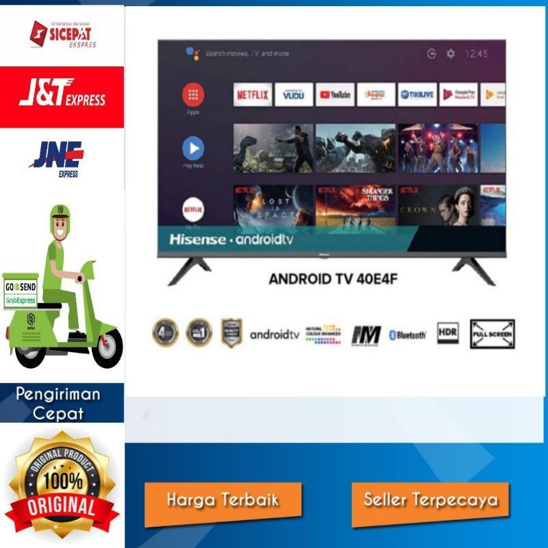 LED TV HISENSE 40 Inch 40E4F Smart Android 9.0 FULL HD Garansi Resmi