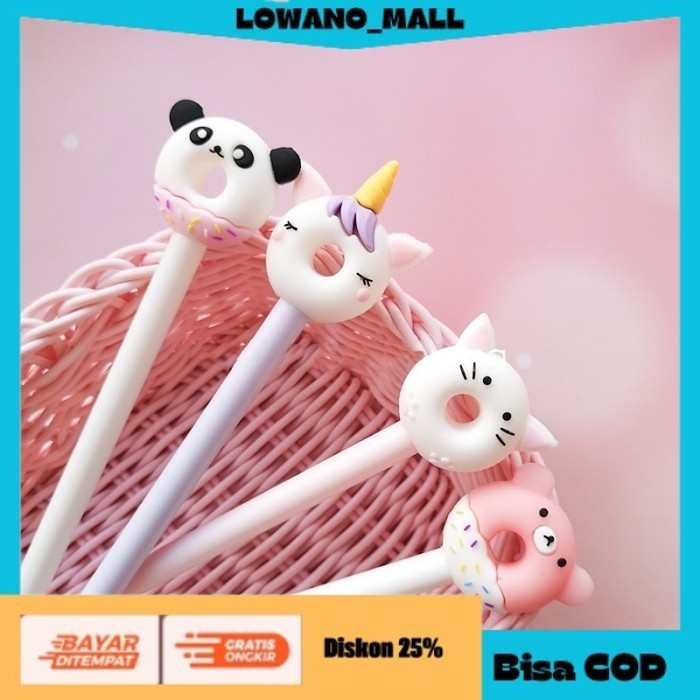

[[LOWANOMALL]] TERLARIS Pulpen Karakter Donat Pet Cute Unicorn Pen Gel Hitam Jelly CAT COD
