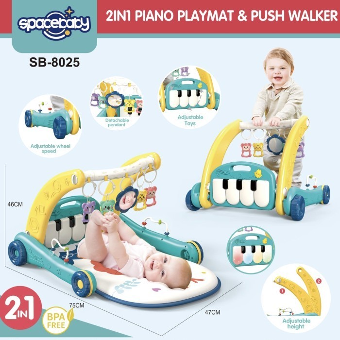2 in 1 Piano Playmat & Push Walker Spacebaby SB 8025 SB-8025 SB8025 - Merah