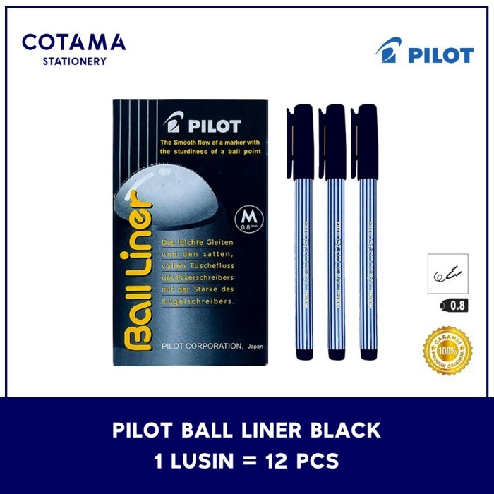 

Pulpen Pilot Balliner / Bolpoin Ball Liner 0.8 mm - 1 lusin isi 12 pcs - Hitam