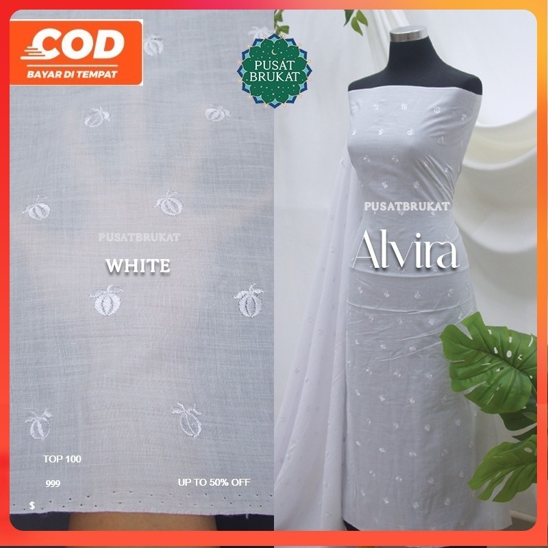 KAIN KATUN BORDIR MUKENA / BAHAN  COTTON EMBROIDERY HALUS METERAN ALVIRA, LEBAR 120CM [harga per 0.5