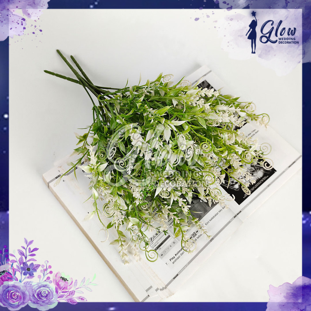 Aksesoris Rumput Daun Ulir Bintik Dekorasi Wedding/ Bunga Baby Breath Gypso Pikok Plastik / Rangkaia