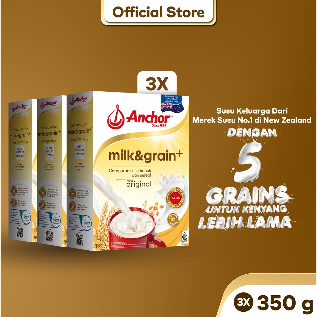 

Anchor Milk & Grain Susu Keluarga Original 350g x 3 - Susu Bubuk Sereal Cereal | Sarapan Breakfast