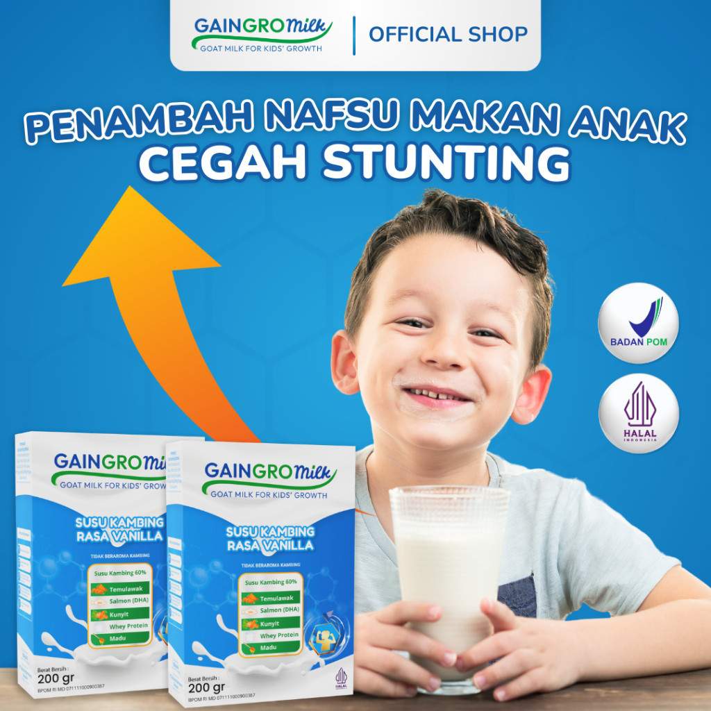 

PREMIUM 2 BOX GAINGRO MILK STRAWBERRY Susu Kambing-Susu Penambah Tinggi Badan Anak GainGro Milk Shop