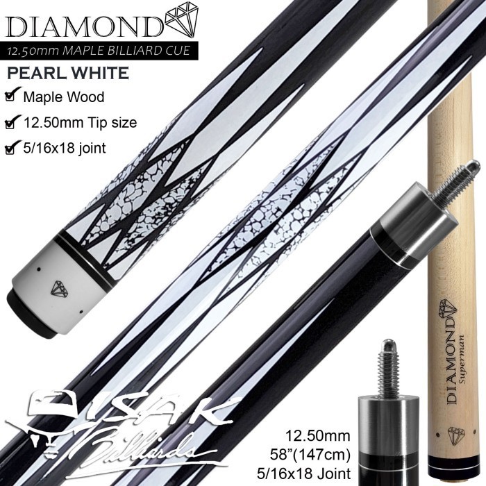 Diamond Maple Pool Cue 12.5mm | Pearl White Billiard Stick Bola Besar