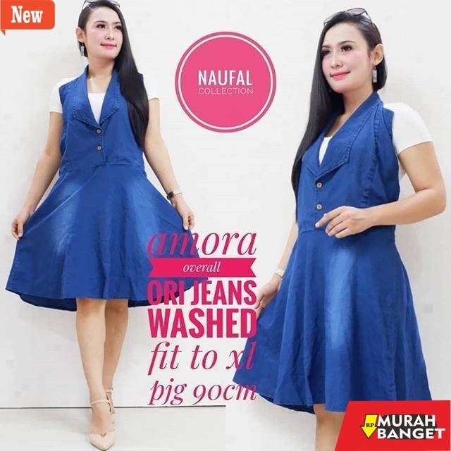 Jumpsuit Wanita Kekinian Rok Overal Pendek Amora  . Jumpsuit Pendek Jeans . Rok Overall Pendek Murah