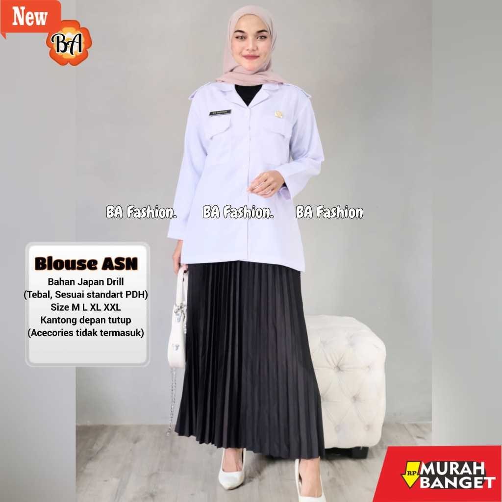 Blouse Wanita Kekinian COD BLOUSE PDH PUTIH WANITA  LENGAN PANJANG / BAJU WANITA ASN PUTIH / SERAGAM