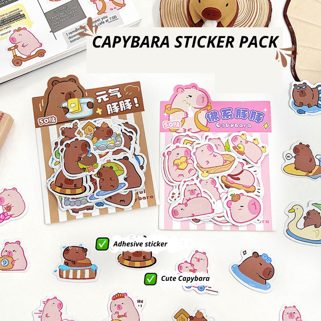 

[HARU] Chilling Capybara Series Sticker Pack Stickers Dekorasi Binder Scrapbook Jurnal Stiker DIY Stiker Vintage