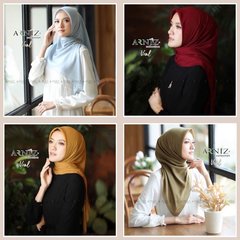 Terlaris ~khimar Hijab Segi Empat Polos Plain Square Scarf Voal  By Arniz Collection Hijab  Kekinian