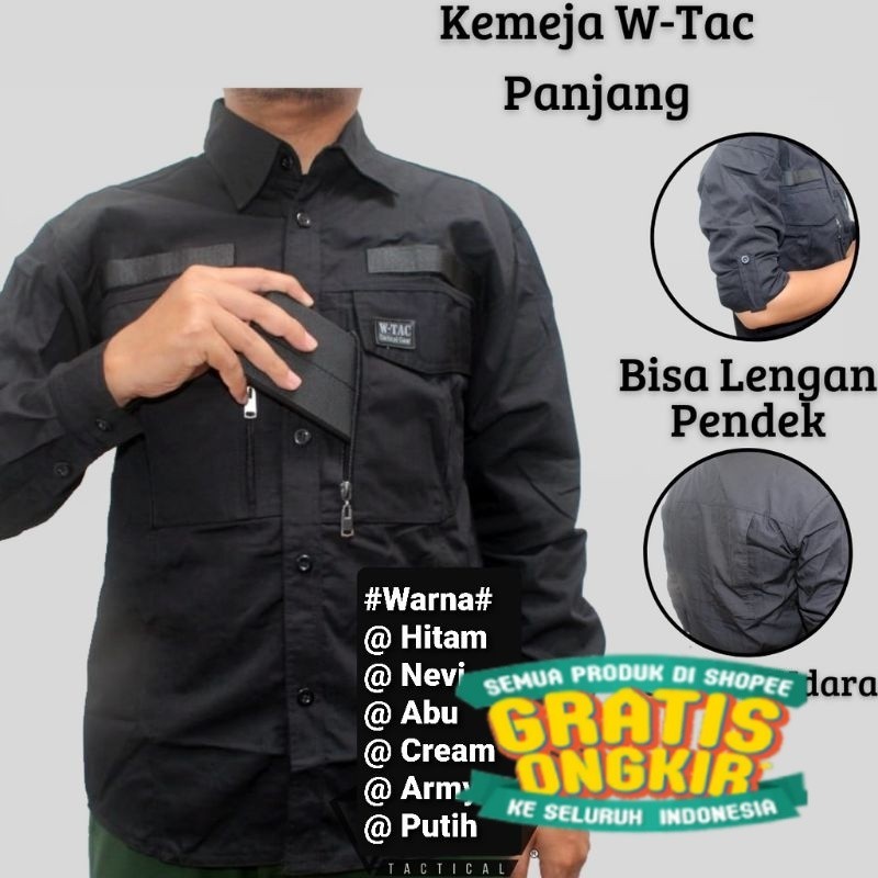 Kemeja Tactical Wtac Tangan Panjang/Baju Tactical W_Tac Qutdoor/ jumbo big size besar
