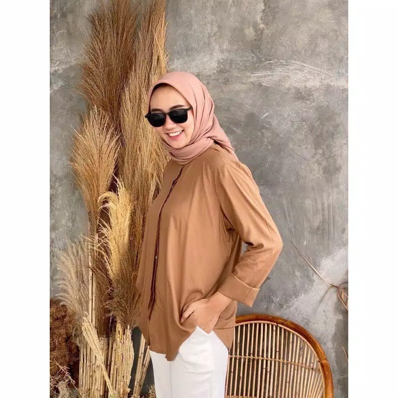BAJU KEMEJA WANITA POLOS CASUAL PUTIH LENGAN PANJANG KEREN Marannu KEREN
