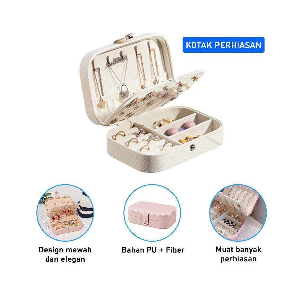 Kotak Perhiasan Travel Jewelry Box Mini Tempat Penyimpanan Organizer Perhiasan Anting Kalung Gelang 