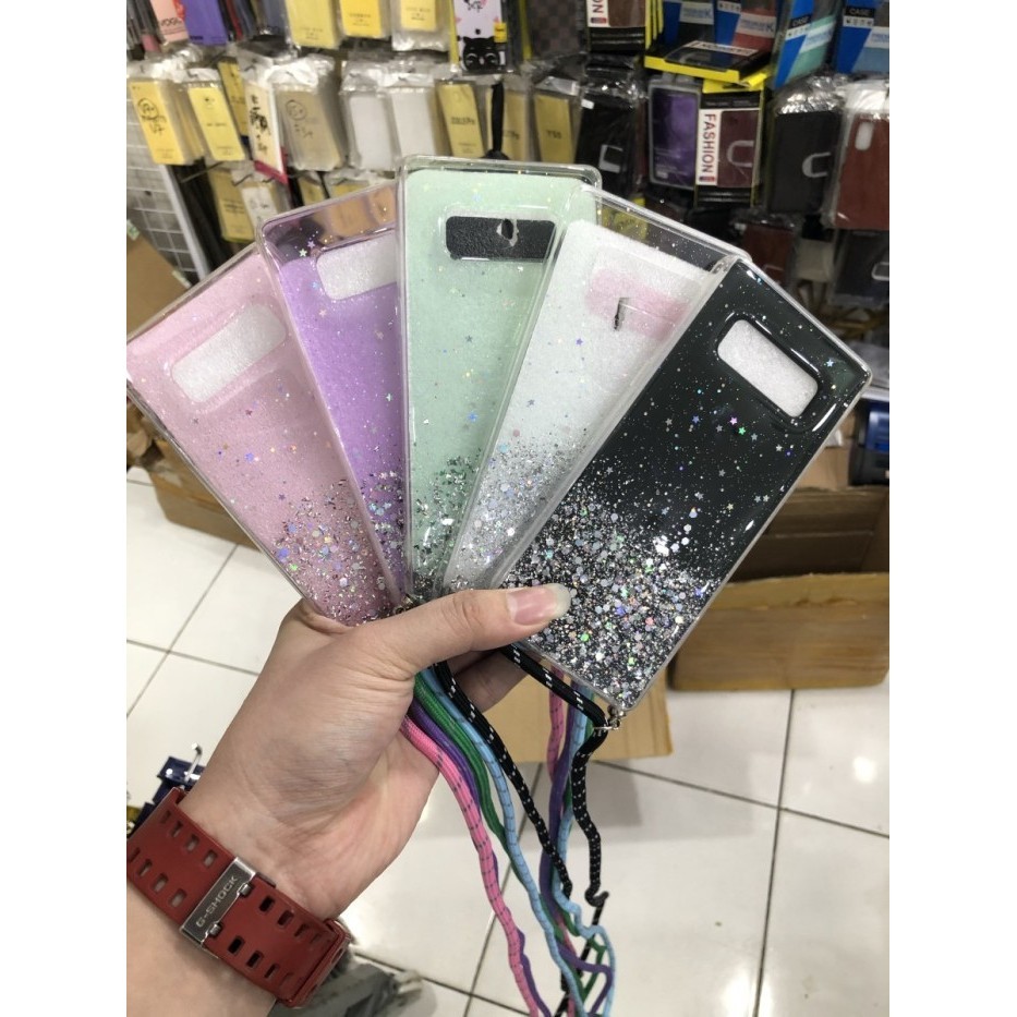 New[Promo] CASE TALI NAGITA SAMSUNG NOTE 8/NOTE 9 LANYARD GLITER GANTUNGAN - Hitam, NOTE 8